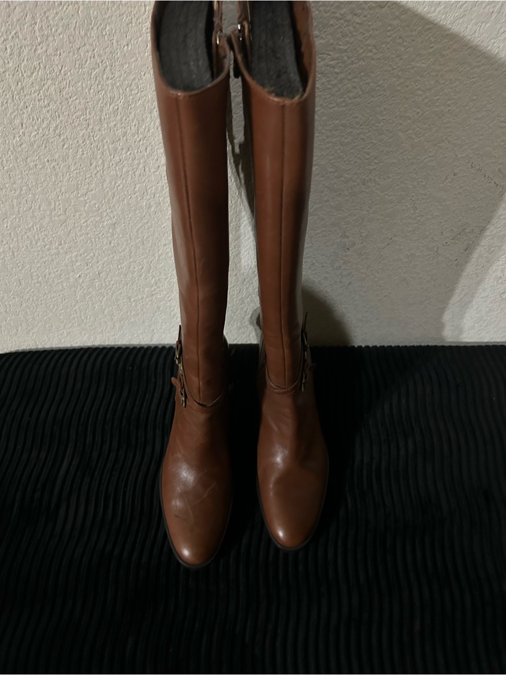 Etienne Aigner Tall Brown Leather Riding Boots with Side Buckle